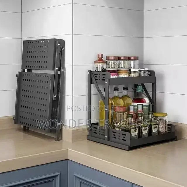 2tier Multifunctional Foldable Kitchen ,Spice Storage Rack