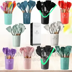 12pc Silicone Spoon Set/ Black / Silver 