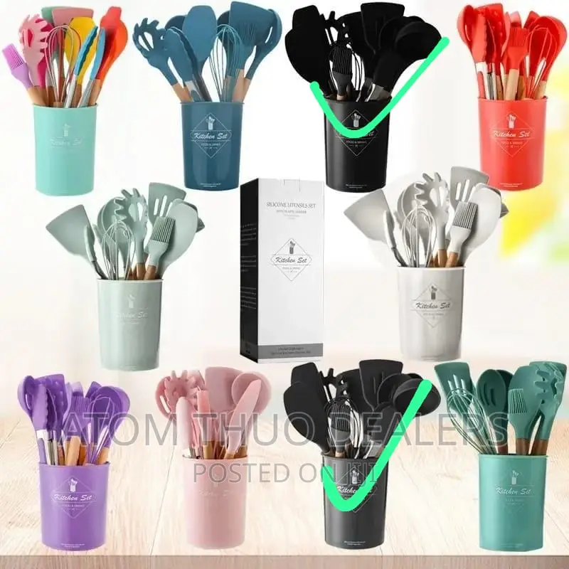 12pc Silicone Spoon Set/ Black / Silver 
