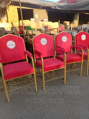 Church Chairs, Red With Logo and Amest.