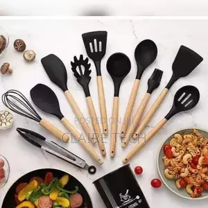 Silicon Spoons Set 12 Pieces Black in Colour