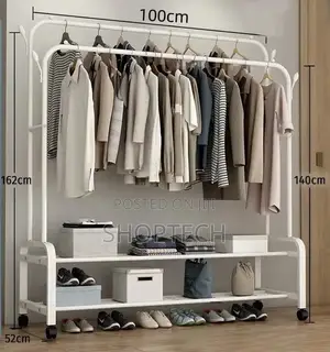 *Double Pole Clothing Rack With Wheels and Shoe Rack*