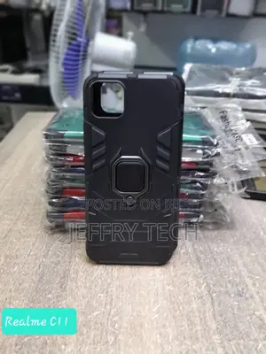 Realme C11 Black Panther Armor Shock Proof Stand Case Hard C
