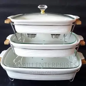 White Ceramic Wooden Handle Food Warmer