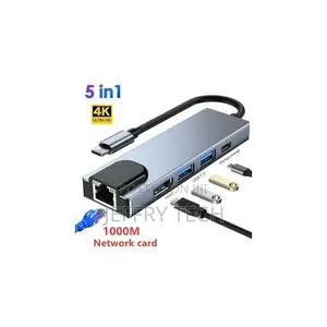 5 in 1 USB Type C Hub HDMI Rj45 Lan Adapter For