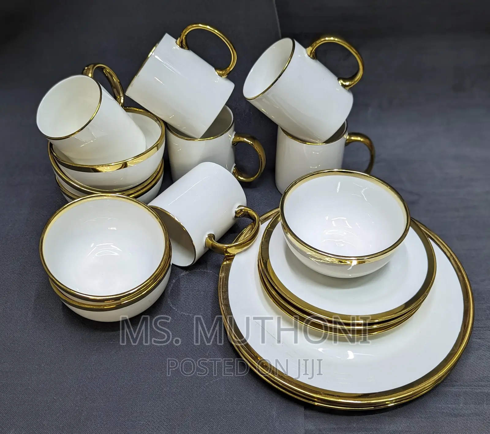 24pcs Quality Ceramic Dinner Set With Gold Rim