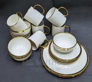 24pcs Quality Ceramic Dinner Set With Gold Rim