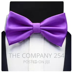 GUSLESON Silk Solid Pre-Tied Bow Tie for Men Purple Black .