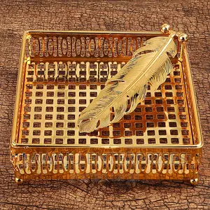Square Gold Napkin Leaf Grip Holder