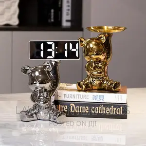 Bear Piggy Bank Sculpture With Digital Clock