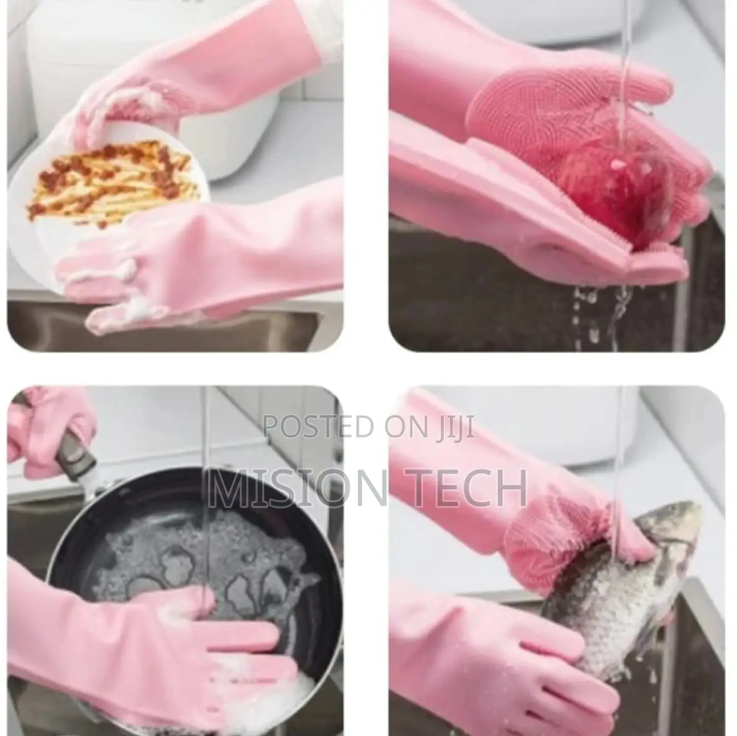 Pink Silicon Washing Gloves