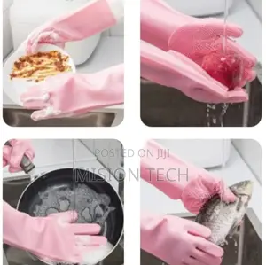 Pink Silicon Washing Gloves