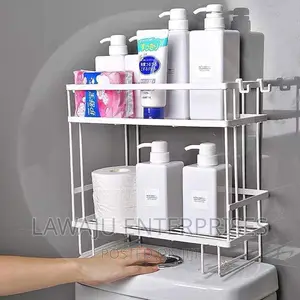 White Double Layer Bathroom Rack With Tissue Holder