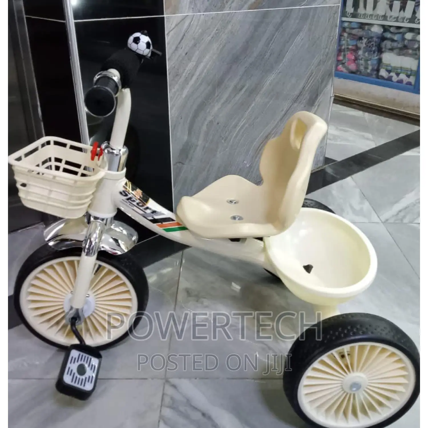 Tricycle Tricycle With Basket"- Cream White