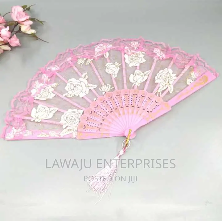 Pink Lace Handheld Fan