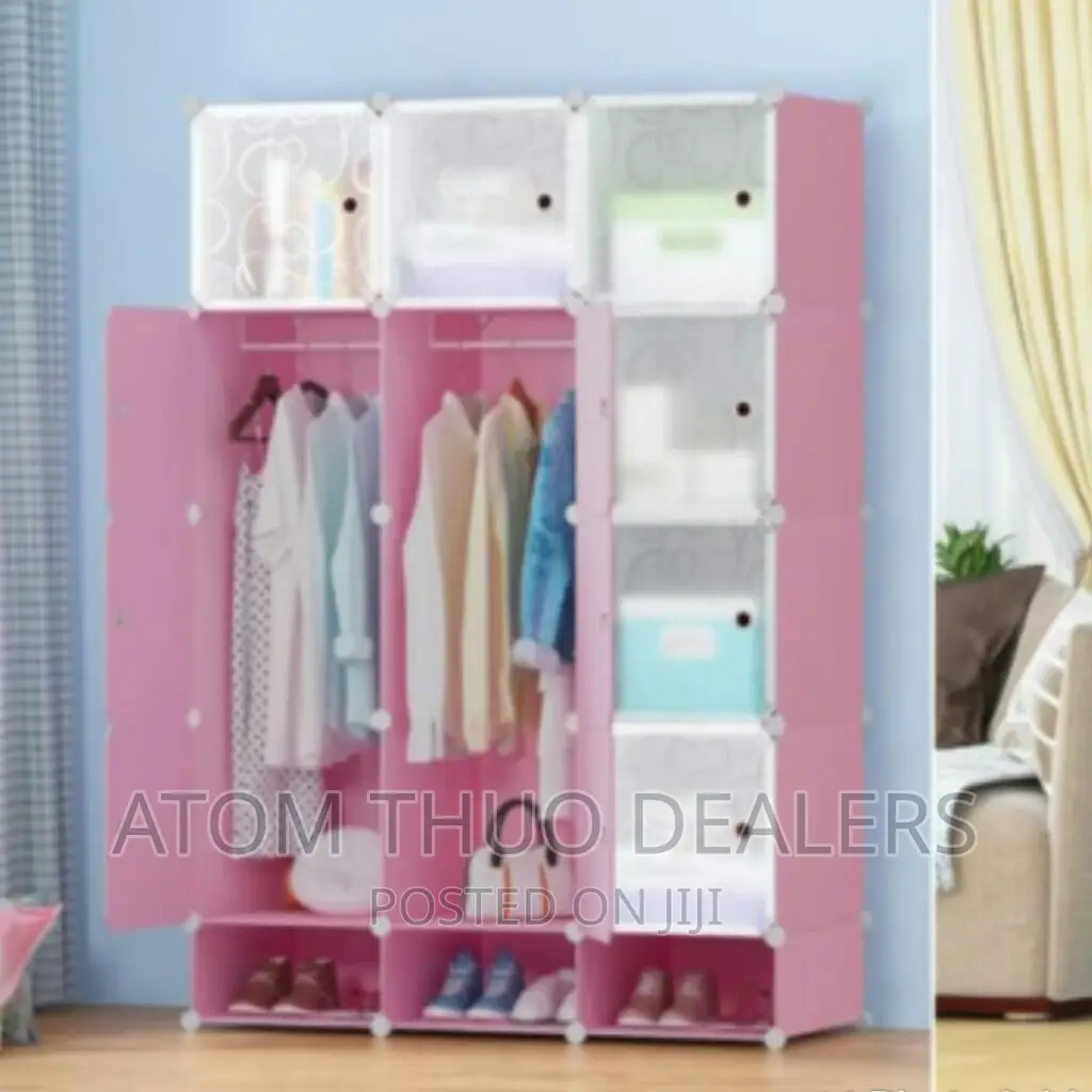 Pink 3 Column Plastic Wardrobe