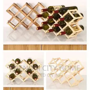 Foldable 10 Slots Wooden Wine Botttle Rack