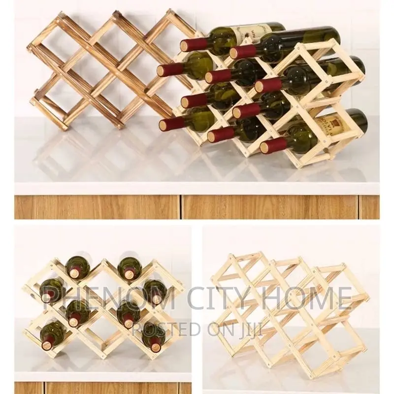 Foldable 10 Slots Wooden Wine Botttle Rack