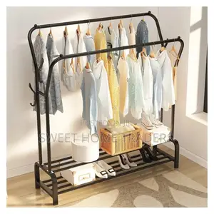 *Curved Double Clothes Rack With 2 Bottom Shelf Storage