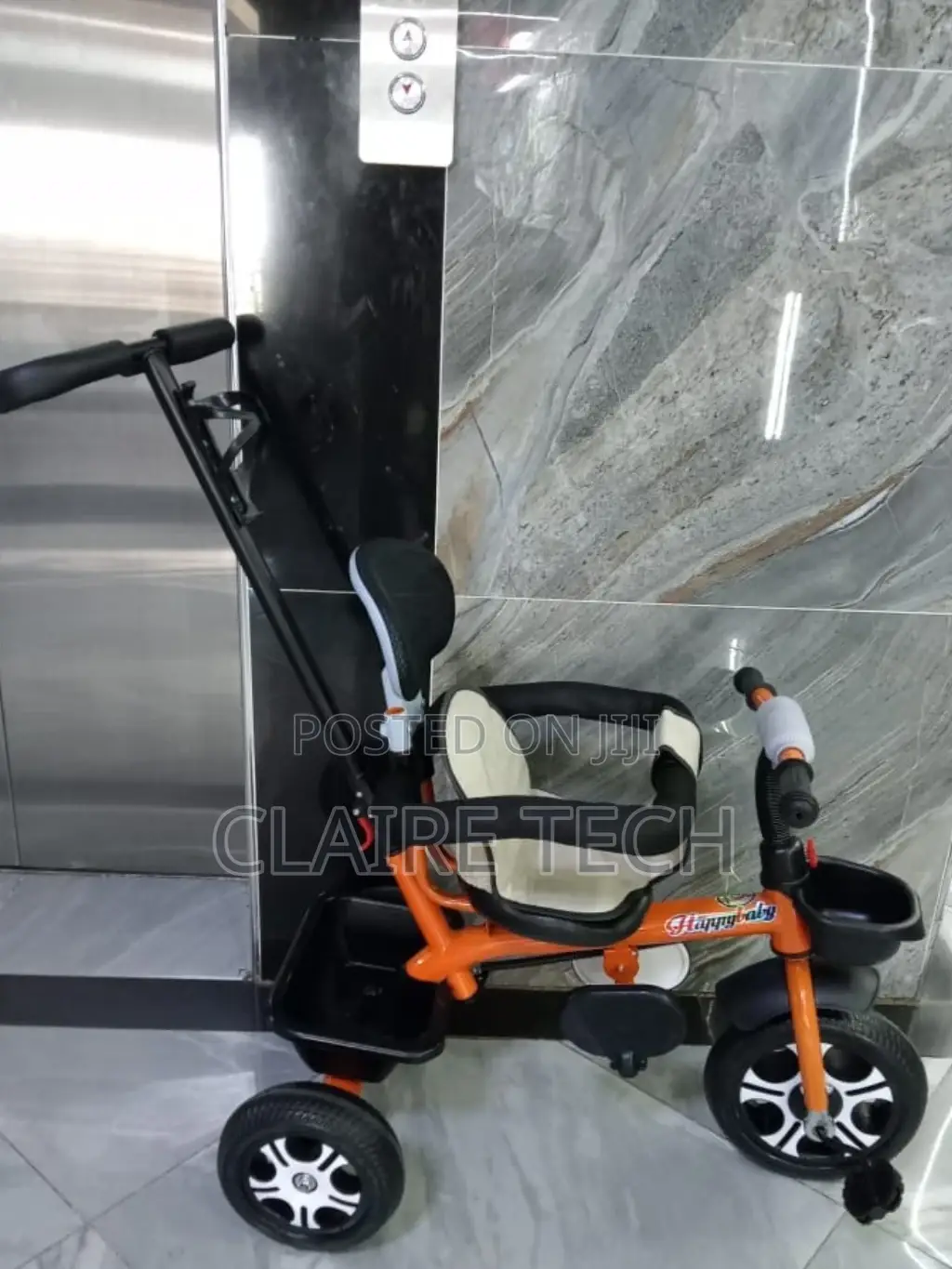 Orange Tricycle With Protective Side Bar Push Handle