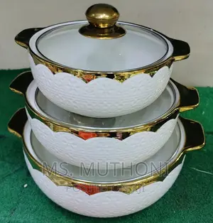 *3pcs Ceramic Serving Bowls With Gold Finish
