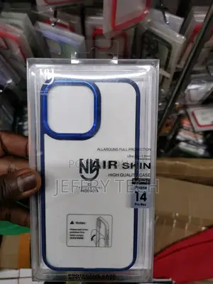iPhone 14 Pro Max, Slim Light Solid Blue Borders Clear Styl