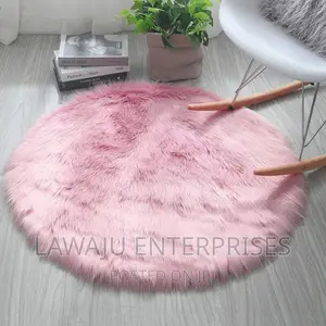 Pink Round Faux Fur Rug