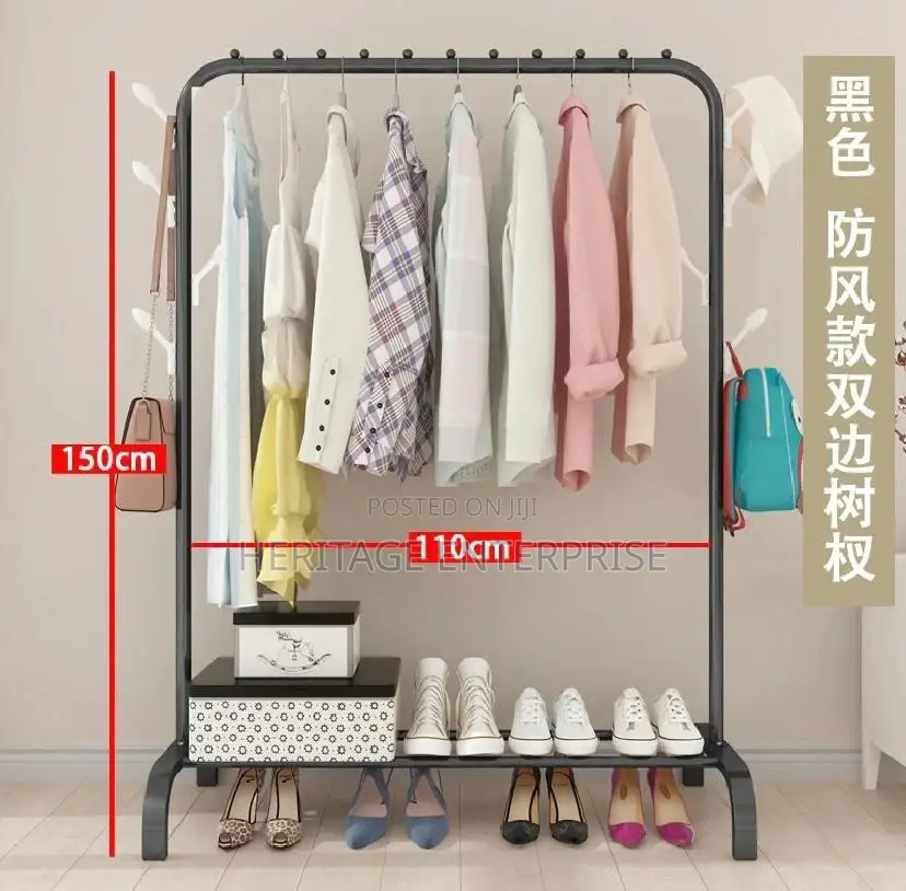 Double Pole Clothing Rack With Lower Storage Shelf for Boxe