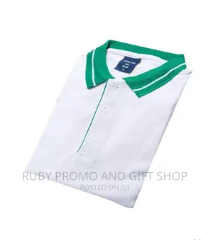 Smart White Polo With Green Striped Colar
