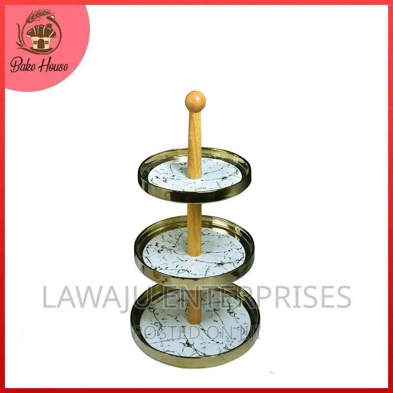 Gold 3 Tier Ceramic Cup Cake Stand