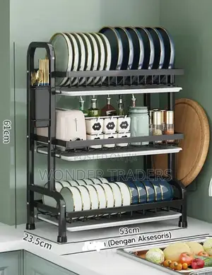 3 Tier Dish Rack With Cutlery Holder Chop Board Holder*