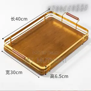 Wooden Tray With Gold Colour Coated Metal Parts