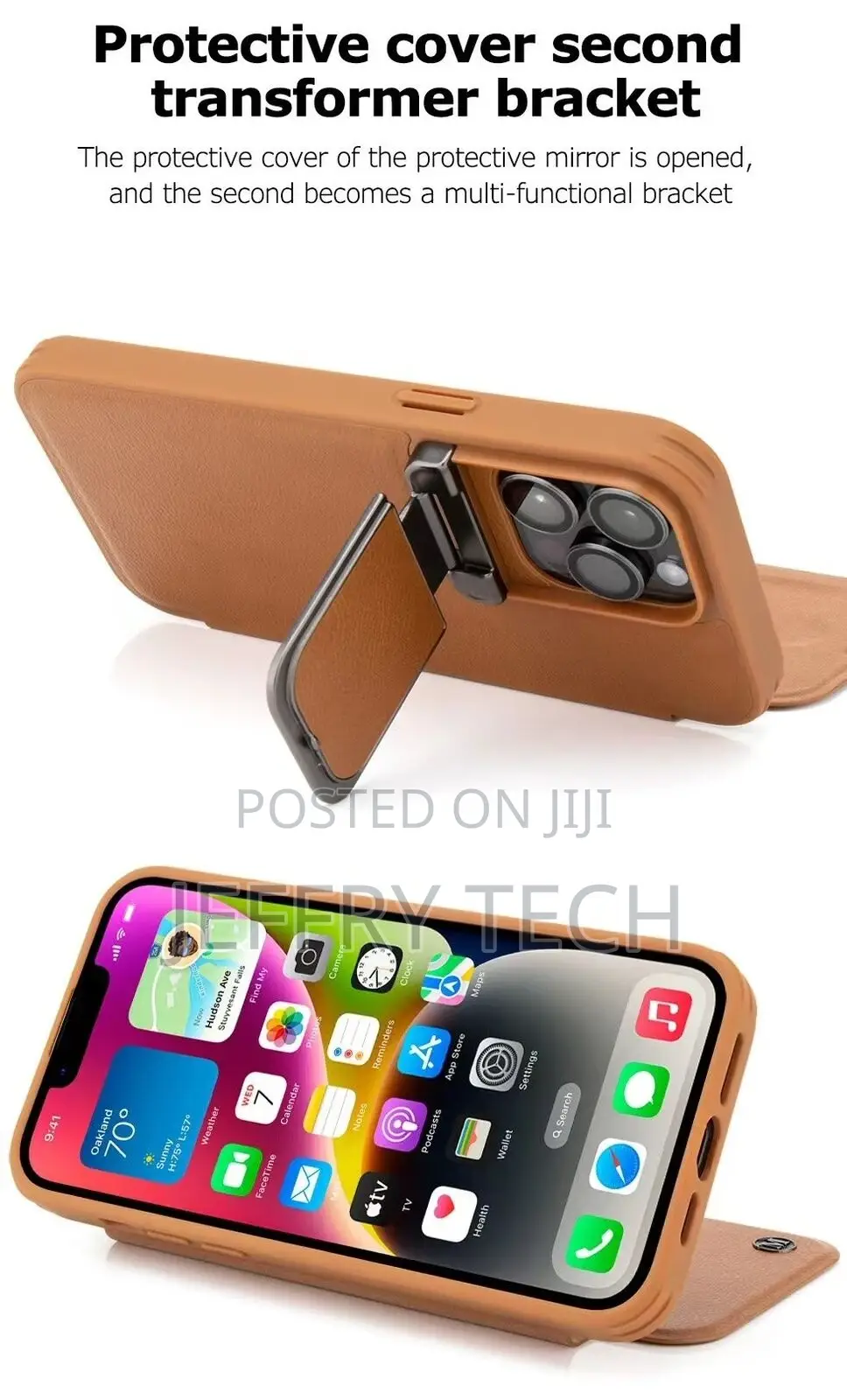 Flip Case for iPhone 15 Pro Leather With Stand and Camera Pr