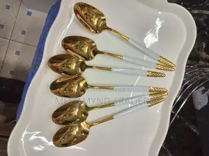6pc Dinner Spoons/Golden Long Spoon