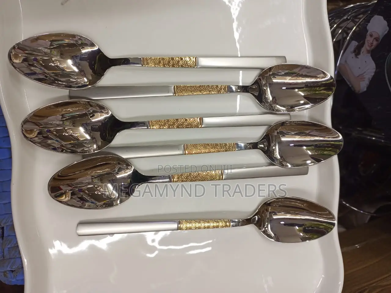 6pc Dinner Spoons/Golden Long Spoon