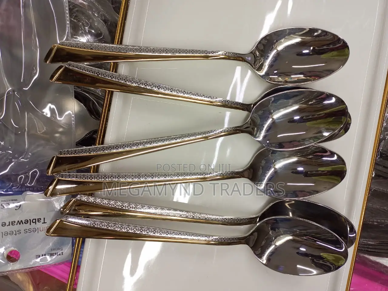 6pc Dinner Spoons/Golden Long Spoon