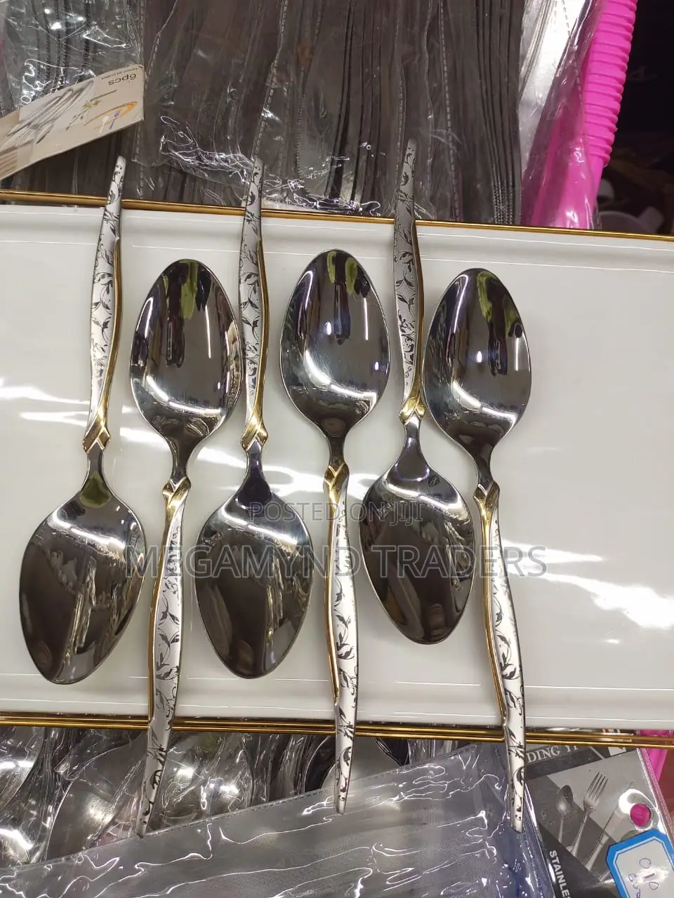 6pc Dinner Spoons/Golden Long Spoon