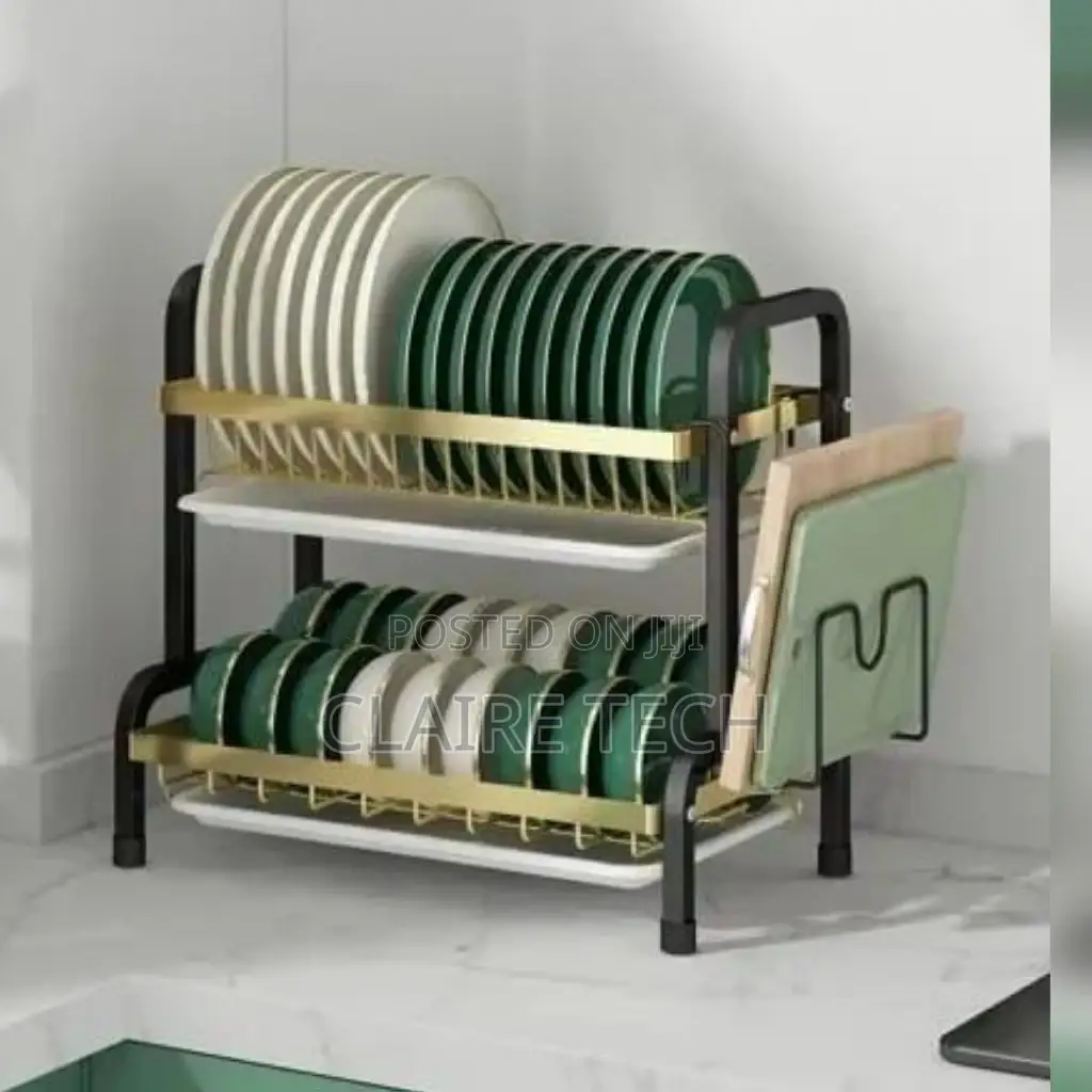 New Advanced Dish Rack 2 Tier Golden Black