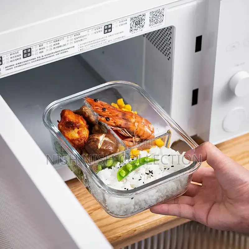 3 Grid Microwave - Safe Partitioned Glass Lunch Box