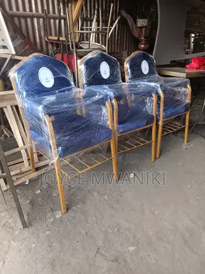 Church Chair, Navy Blue With Armrest and Logo