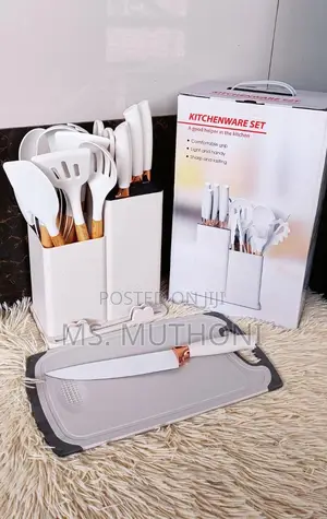 19 PCS Silicon Spoons With Knives and Chopping Board