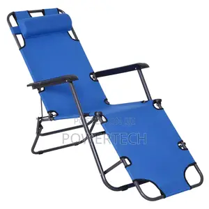 Adjustable Camping Reclinable Chair With Cup Holder, Blue