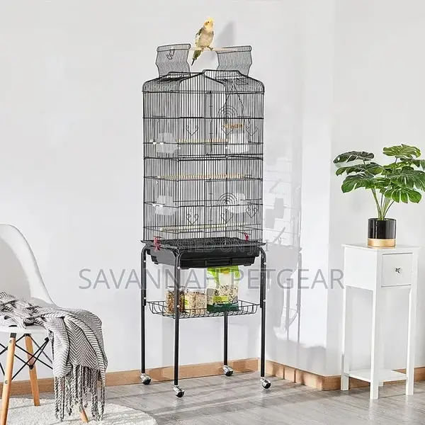 Play Top Detachable Rolling Stand Metal Bird Cage
