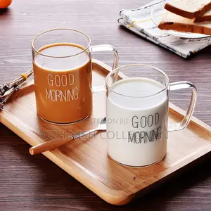 2 Piece Borosilicate Good Morning Printed Glass Mug