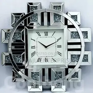 Silver Classy Crystal Mirrored Wall Clock