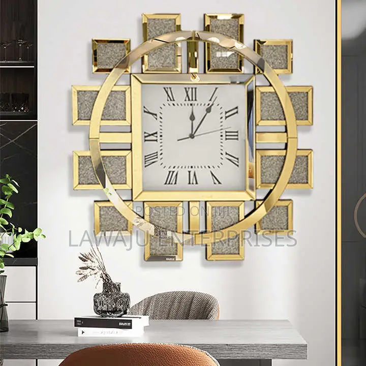 Gold Classy Crystal Mirrored Wall Clock