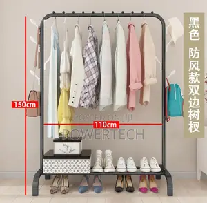 Double Pole Clothing Rack With Lower Storage Shelf for Shoes