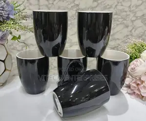 6pc Black Ceramic Tea Cups Mugs
