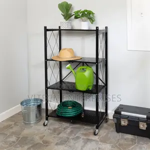 Foldable Kitchen Metallic Storage Rack With Wheel 4 Layer