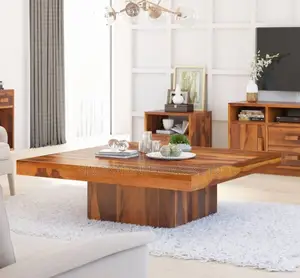 Solid Rustic Wood Large Square Coffee Table With Pedestal